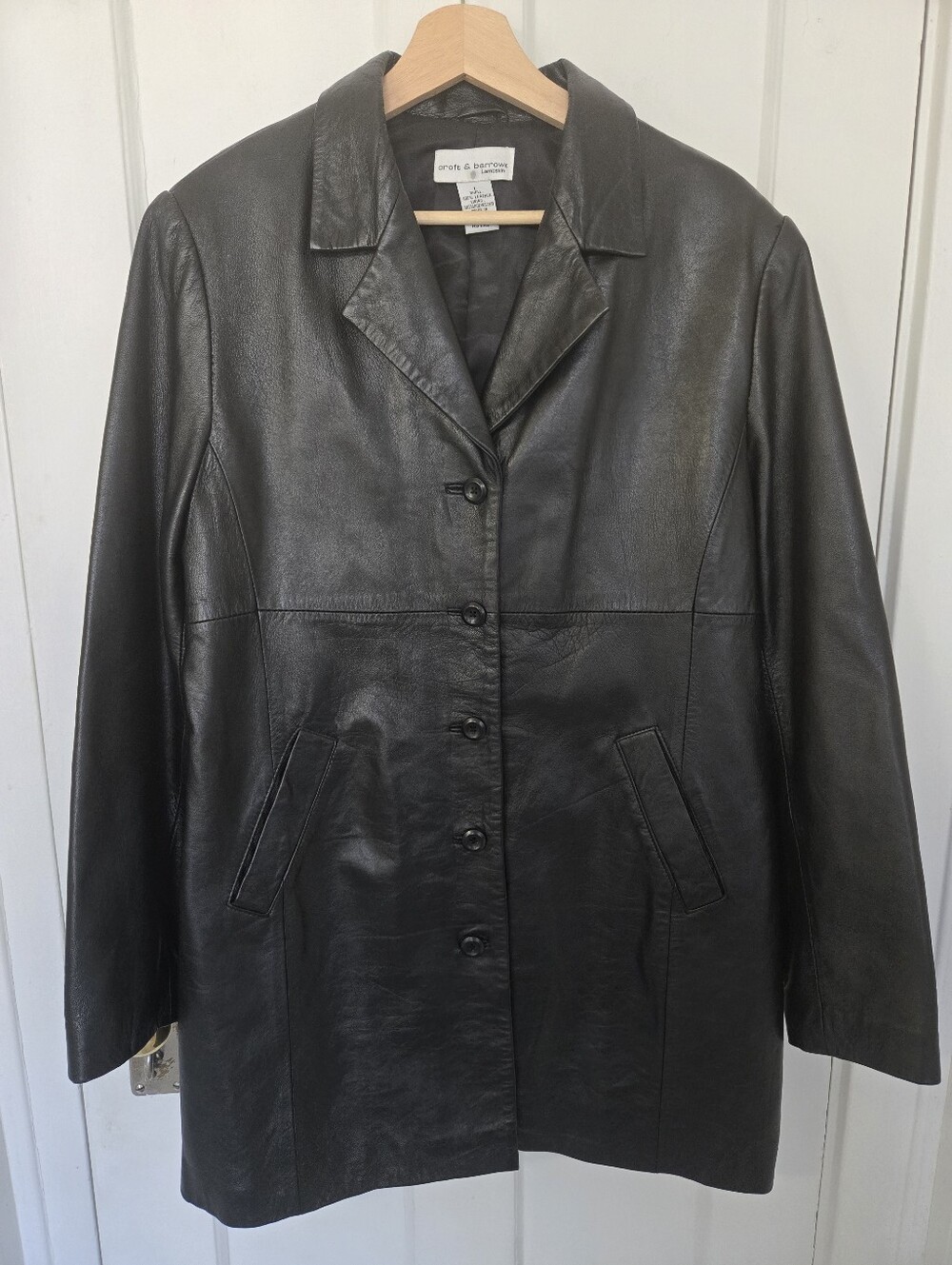 Women's Vintage Y2K‎ Black Lambskin Leather Jacket Long Size L Capsule Wardrobe